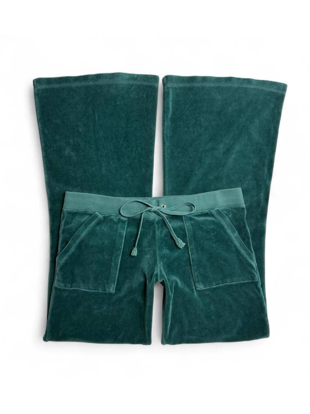 Y2K 2000s Juicy Couture Iconic Dark Teal Velour Flared Track Pants With Pockets